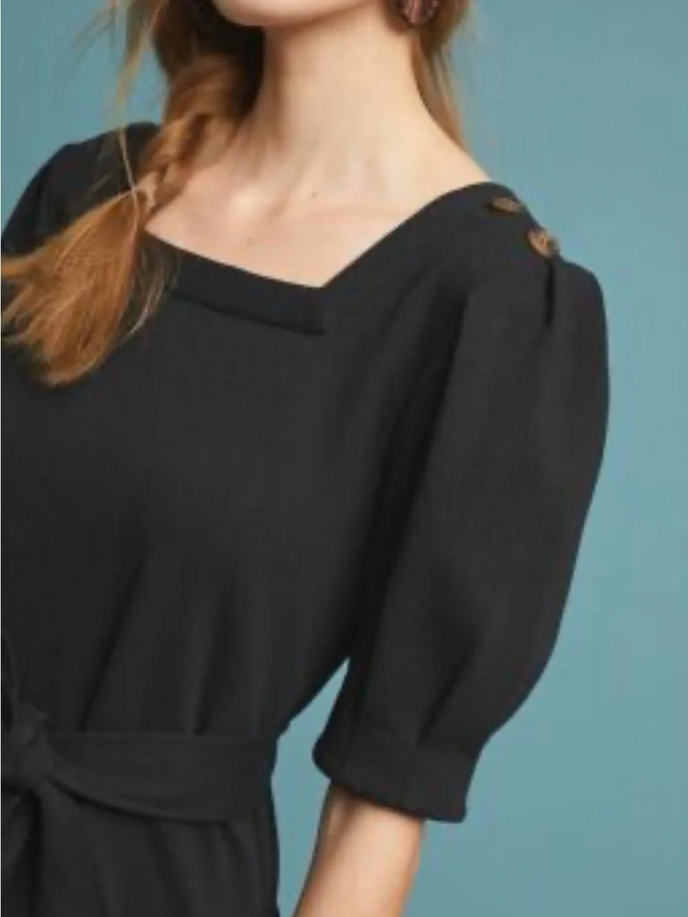 Anthropologie Current Air white Square-Neck Puff Sleeve Tie-Waist Top